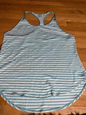 CALIA SZ XL Waffle Striped Racerback Tank Top in Teal and Lt Blue